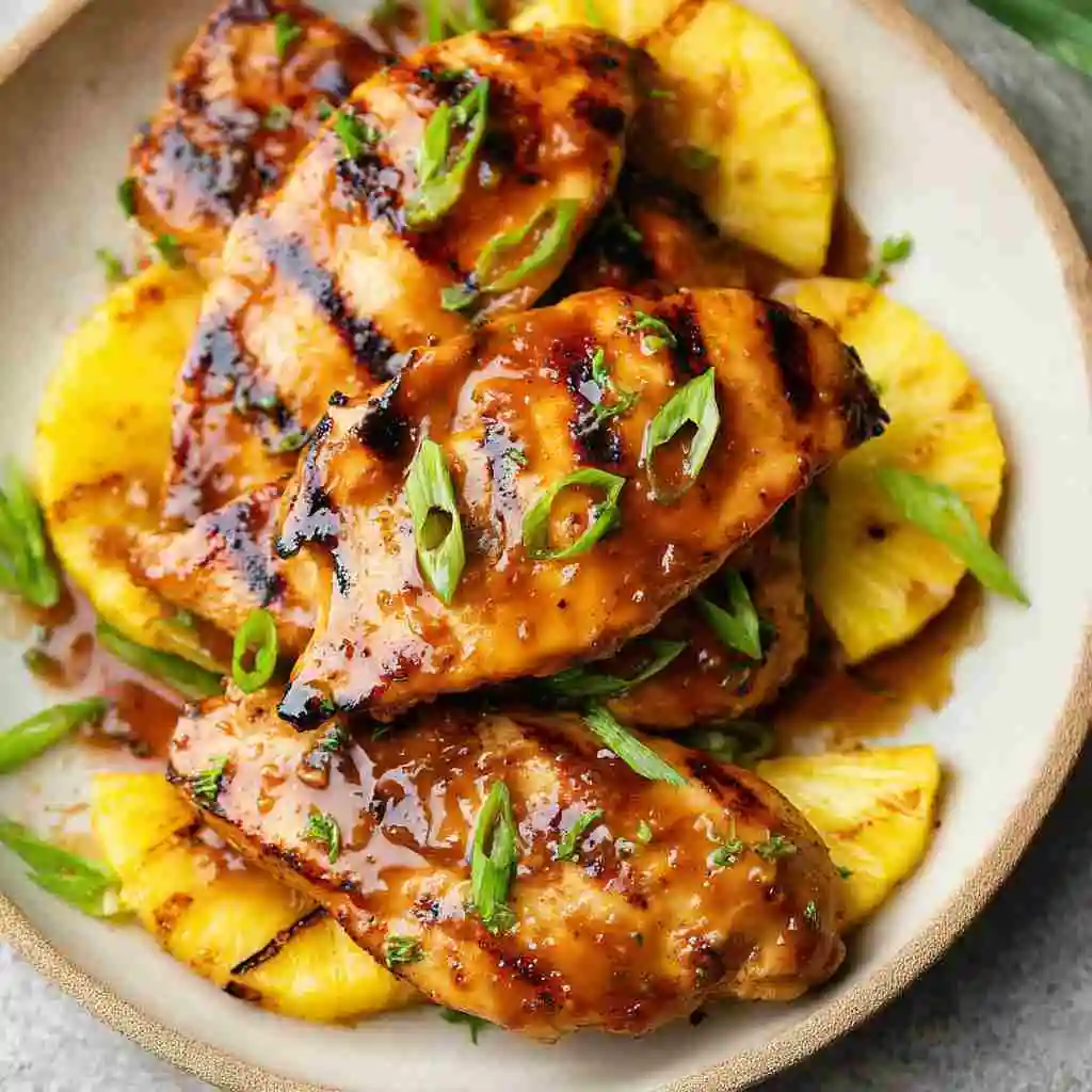 Hawaiian BBQ Chicken Air Fryer on wood table