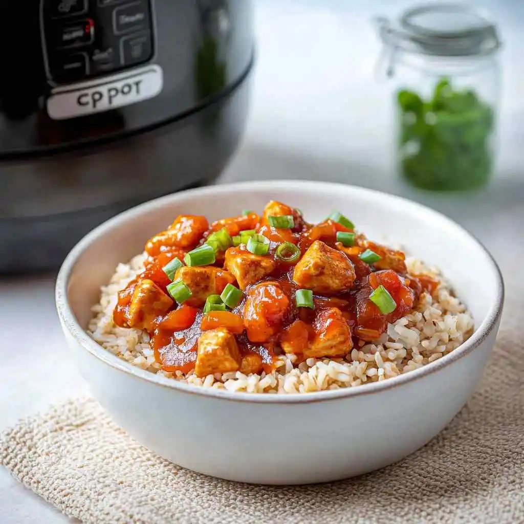 Sweet Hawaiian crockpot chicken served over jasmine rice
