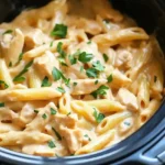 Easy Crockpot Buffalo Chicken Pasta You’ll Want Every Week 2 Easy crockpot buffalo chicken pasta served hot in a bowl