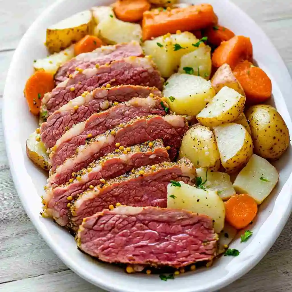 Easy corned beef and cabbage Instant Pot meal with sliced brisket and vegetables