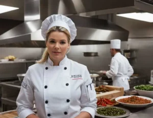 Portrait of Riley Thompson, a friendly home chef from New York, smiling in a cozy kitchen with fresh ingredients on the counter.