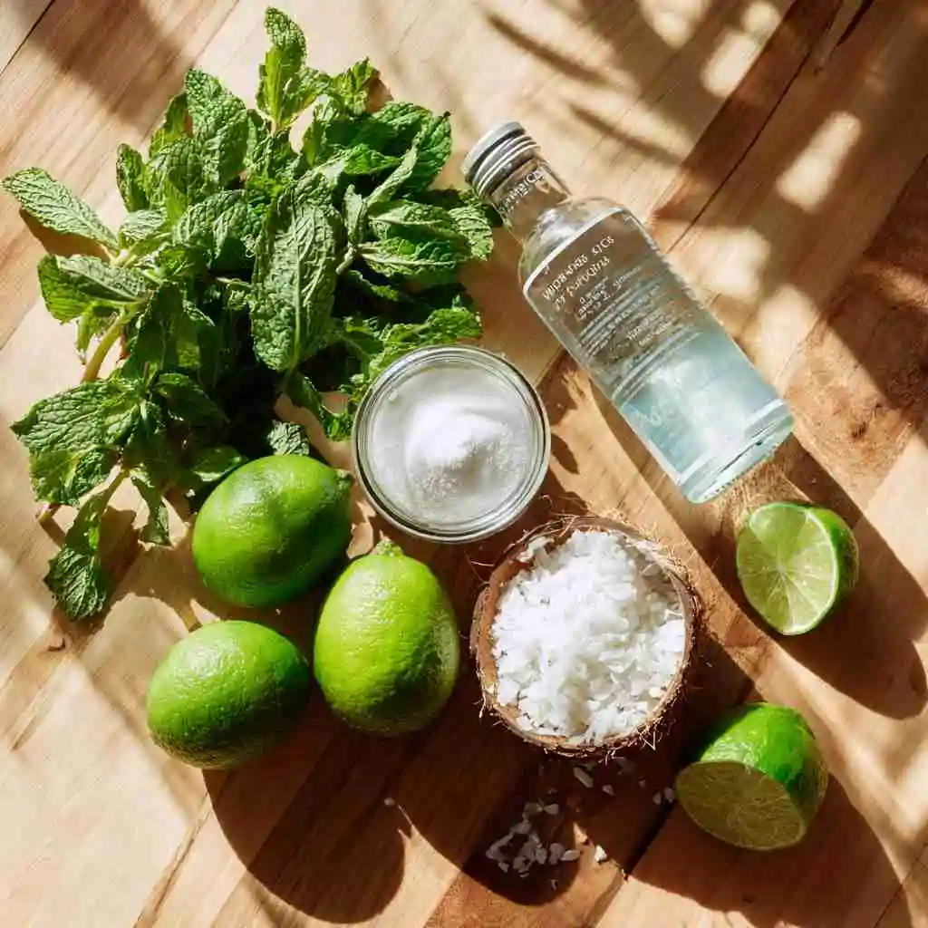 Coconut Mojito Recipe: Easy, Refreshing Tropical Cocktail You’ll Love 10 Ingredients for coconut mojito including mint, limes, cream of coconut, sugar, and soda water