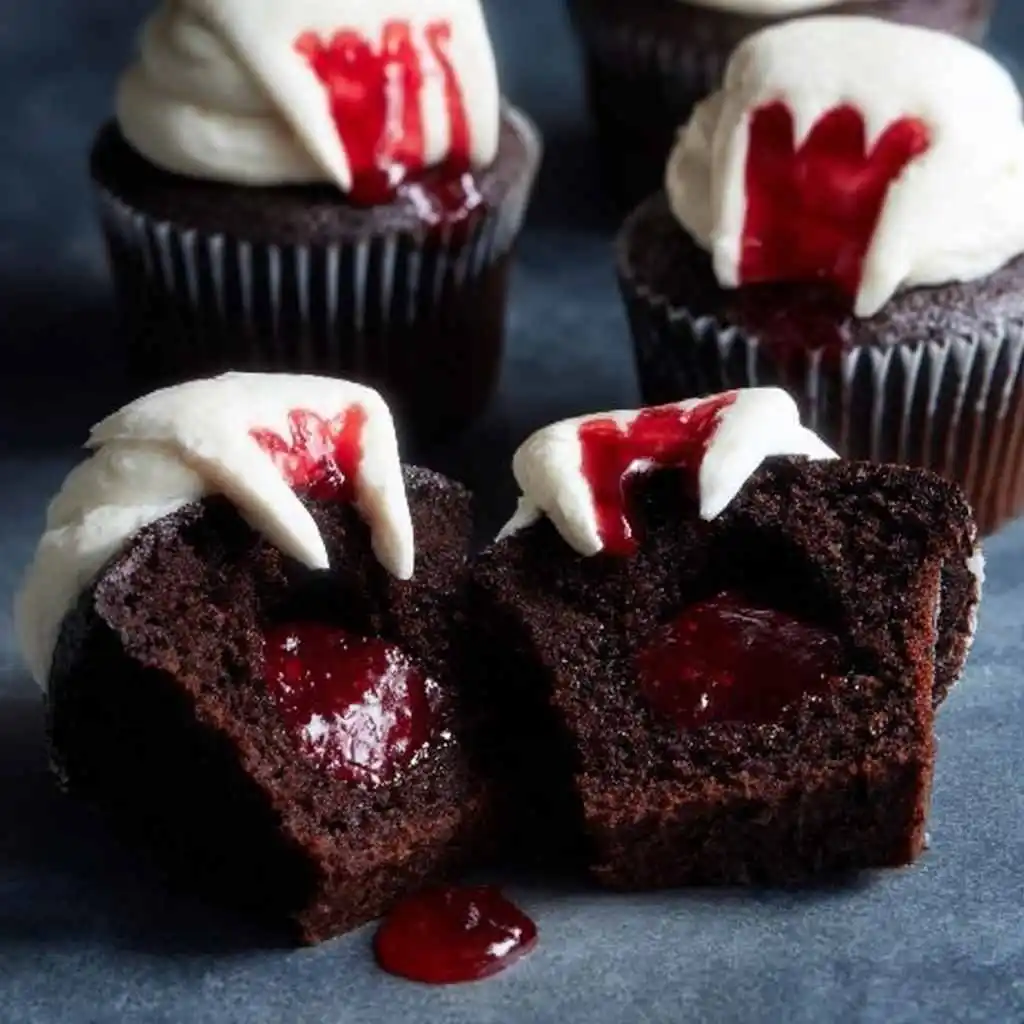 Halloween Vampire Bite Cupcakes