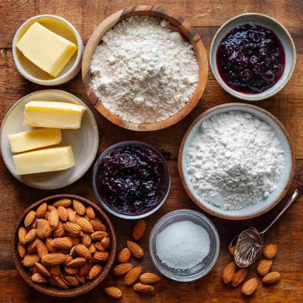 Ingredients for Blueberry Almond Snowball Cookies