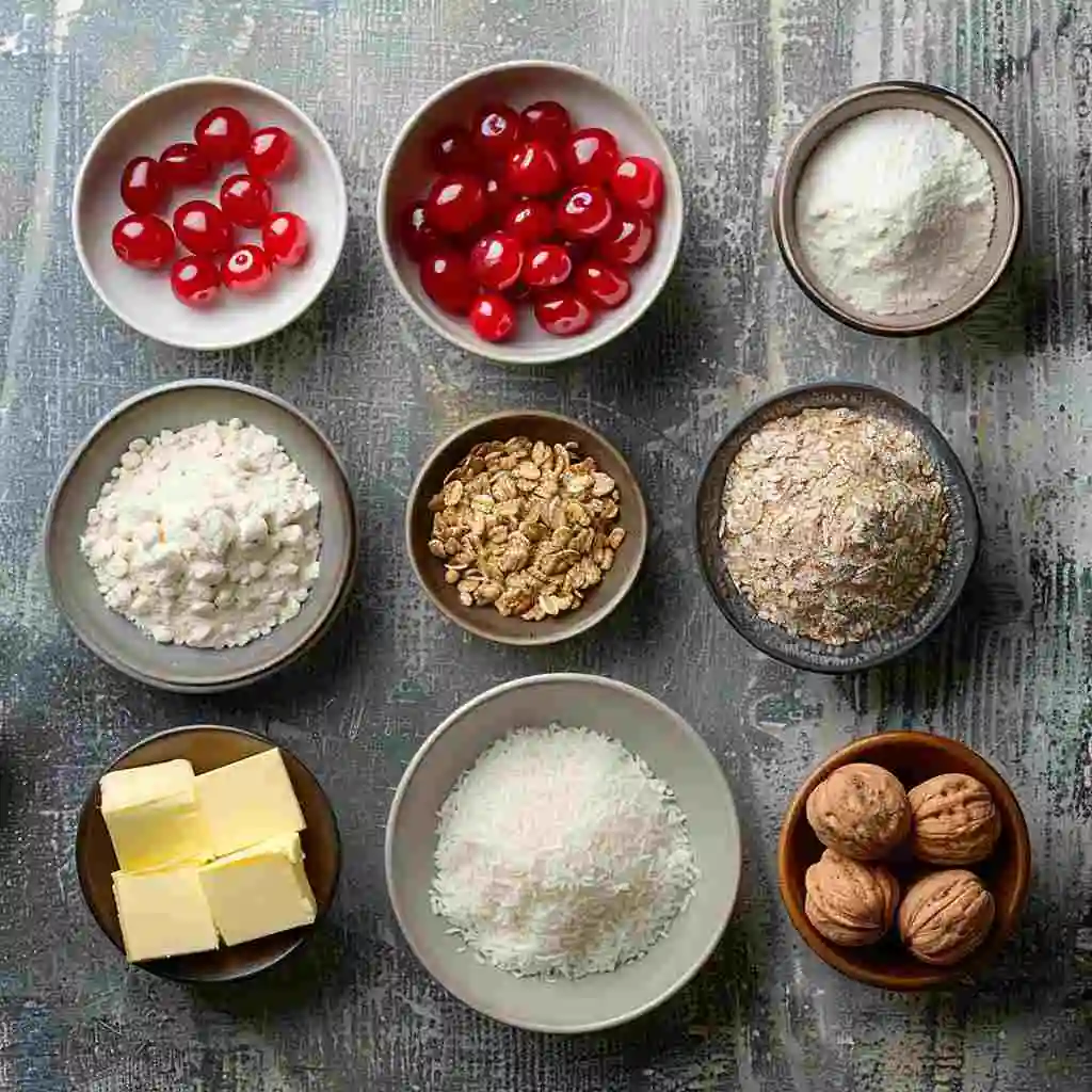 Ingredients for cherry snowball cookies