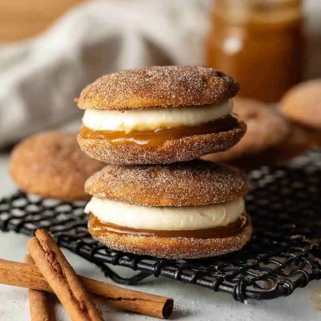 Apple Cider Whoopie Pies with Caramel – The Ultimate Fall Dessert 11 Plated Apple Cider Whoopie Pies with Caramel ready to serve