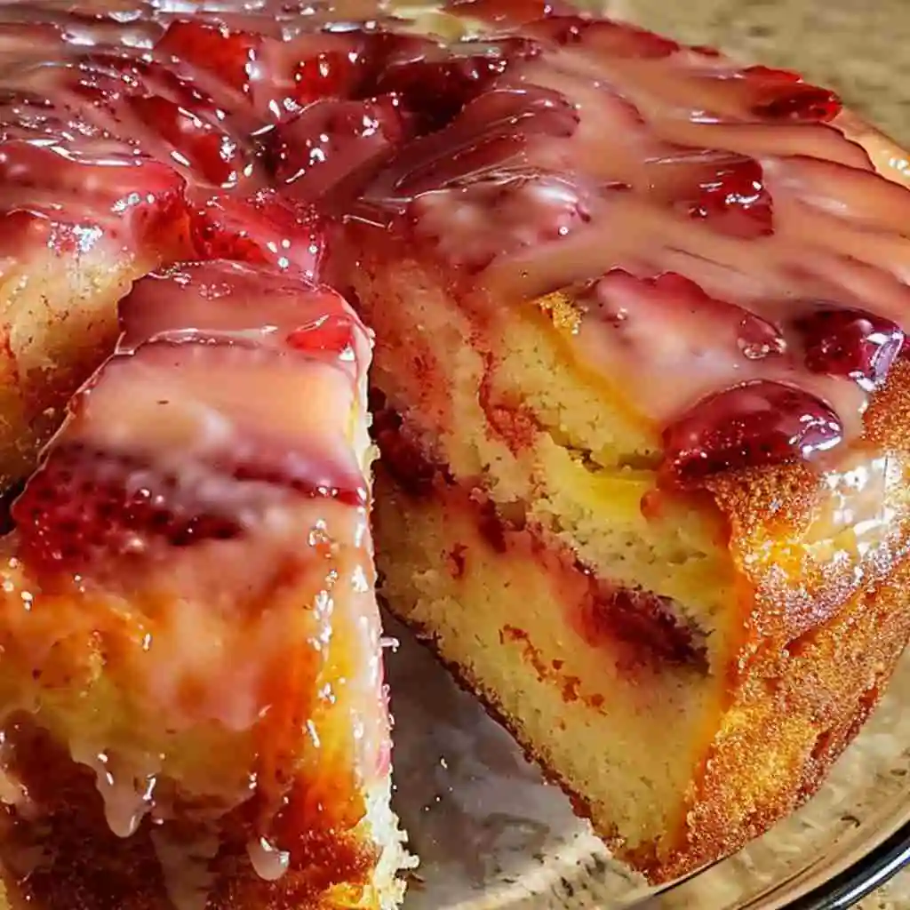 Strawberry Pineapple Pound Cake Recipe You’ll Love 11 Slice of Strawberry Pineapple Pound Cake with strawberry glaze