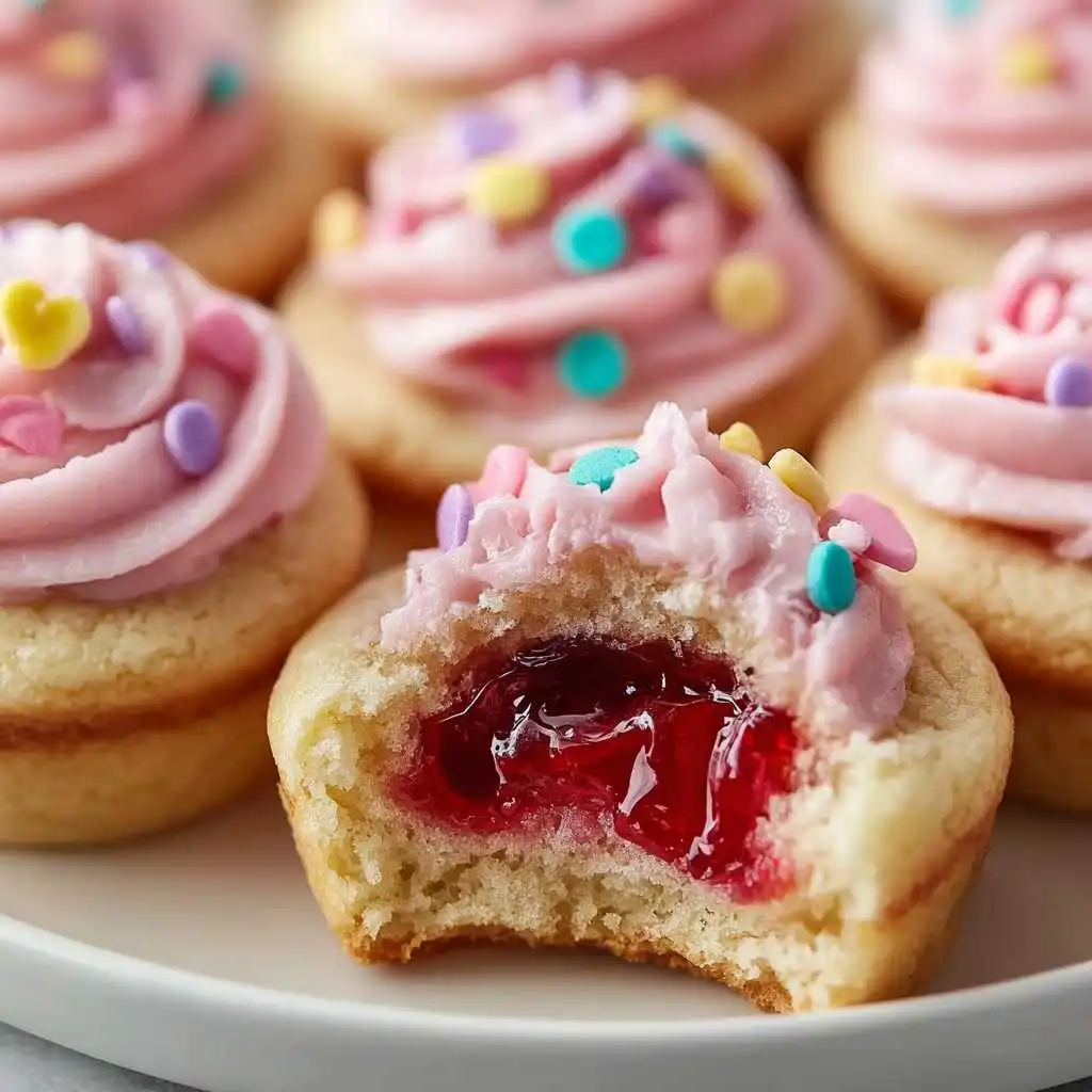 Strawberry Sugar Cookie Cups with pink frosting and sprinkles