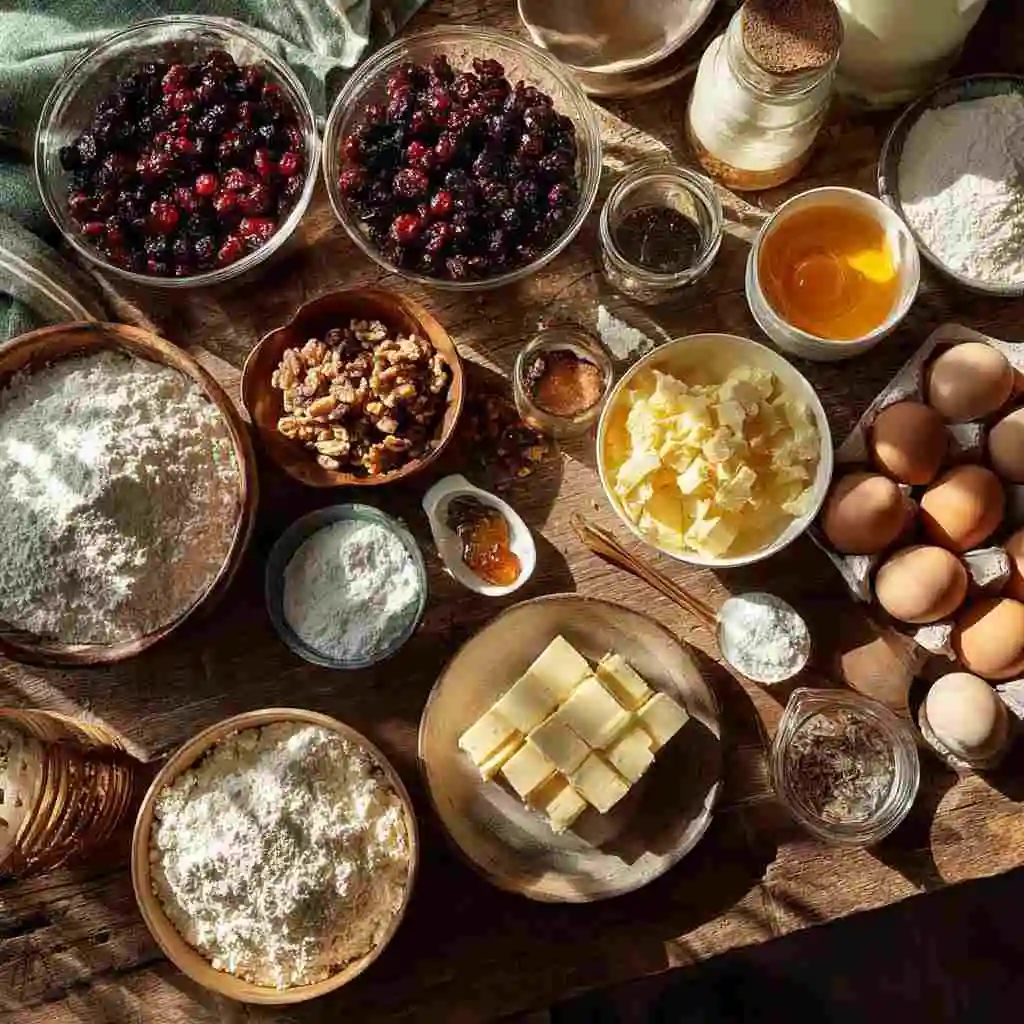 Fruit Cake Made Easy: Step-by-Step Holiday Guide 10 Fruit cake ingredients laid out for baking